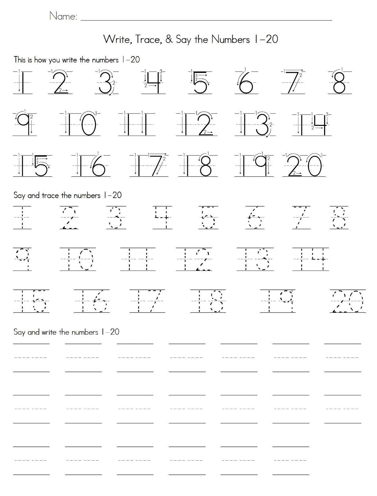 number 20 worksheet tracing