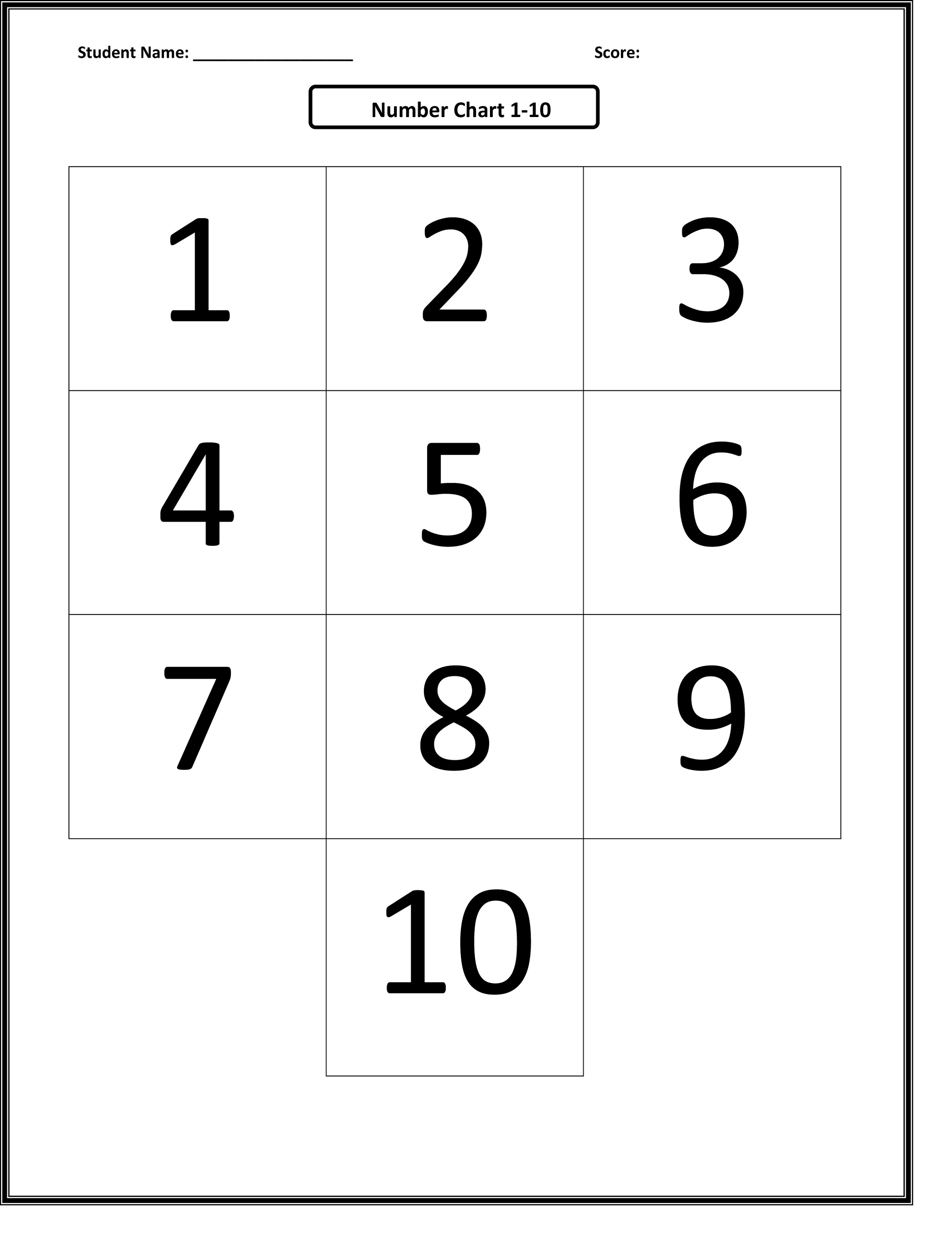 number chart 1-10 simple