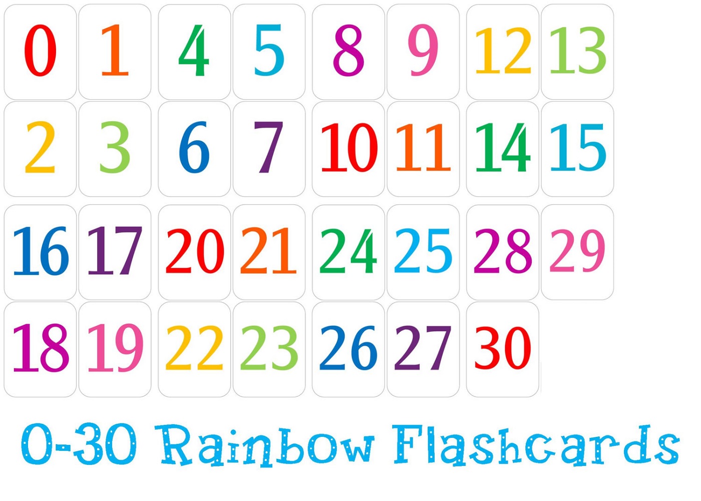 number chart 1-30 colorful