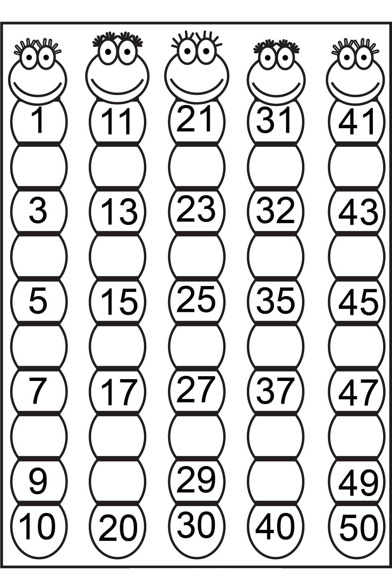 number chart 1-50 for math