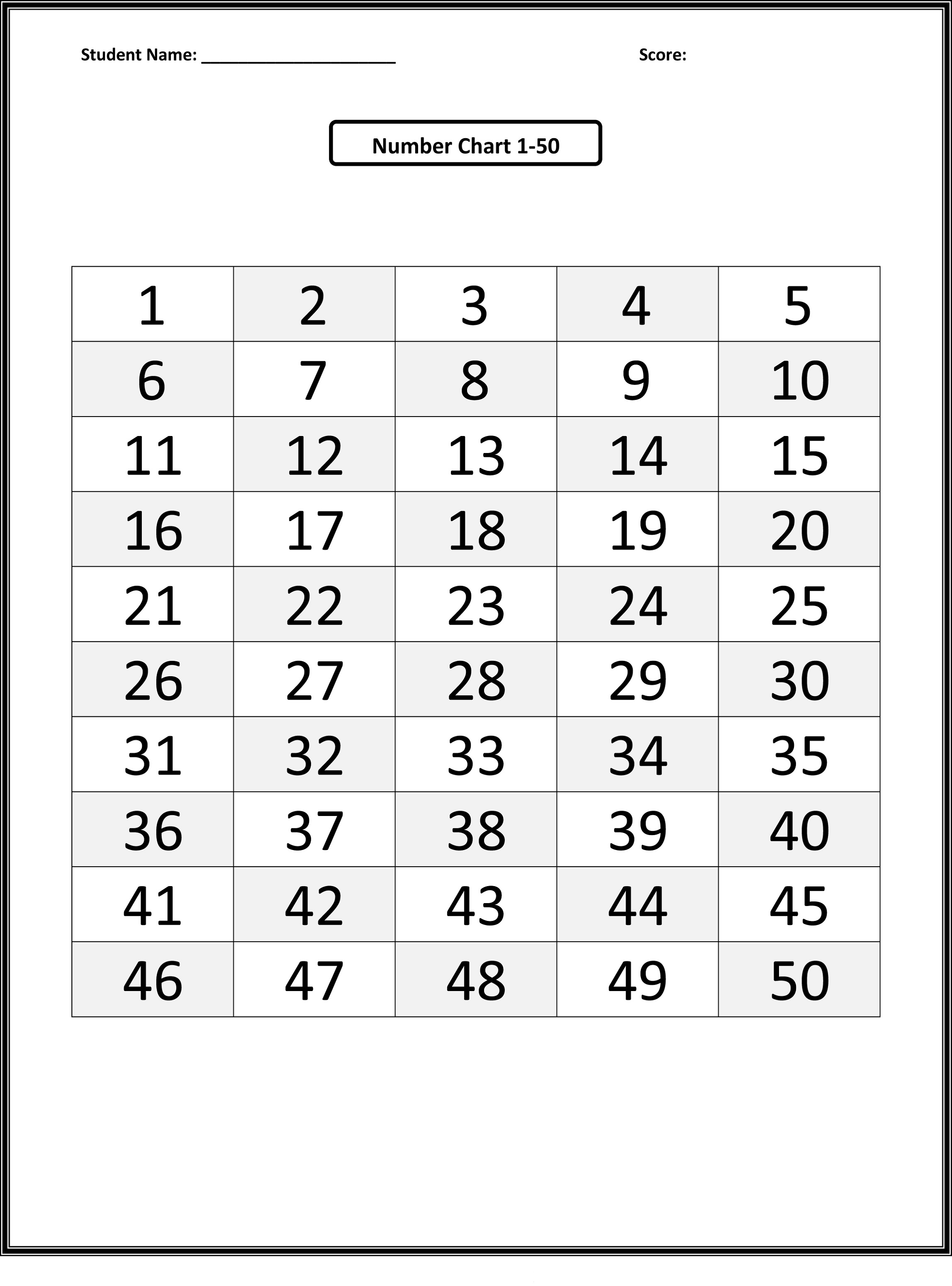 number chart 1-50 printable