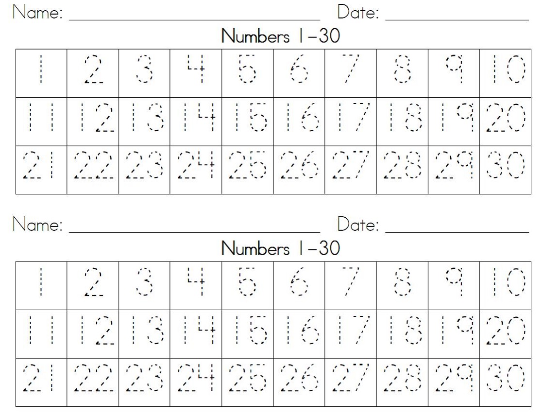 Tracing Numbers 1 30 Worksheets Pdf