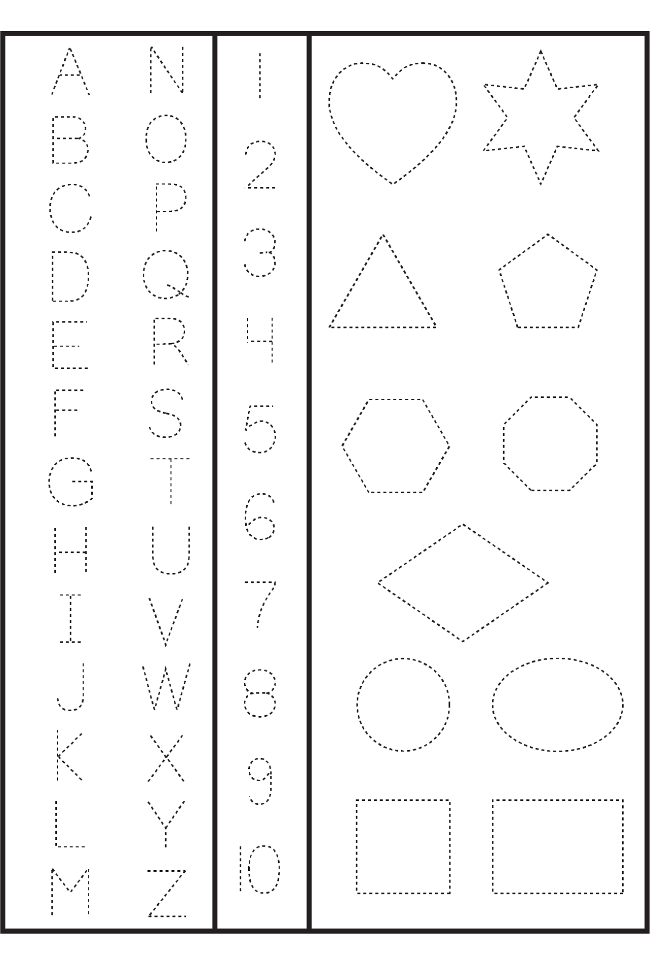 numbers and shapes tracing