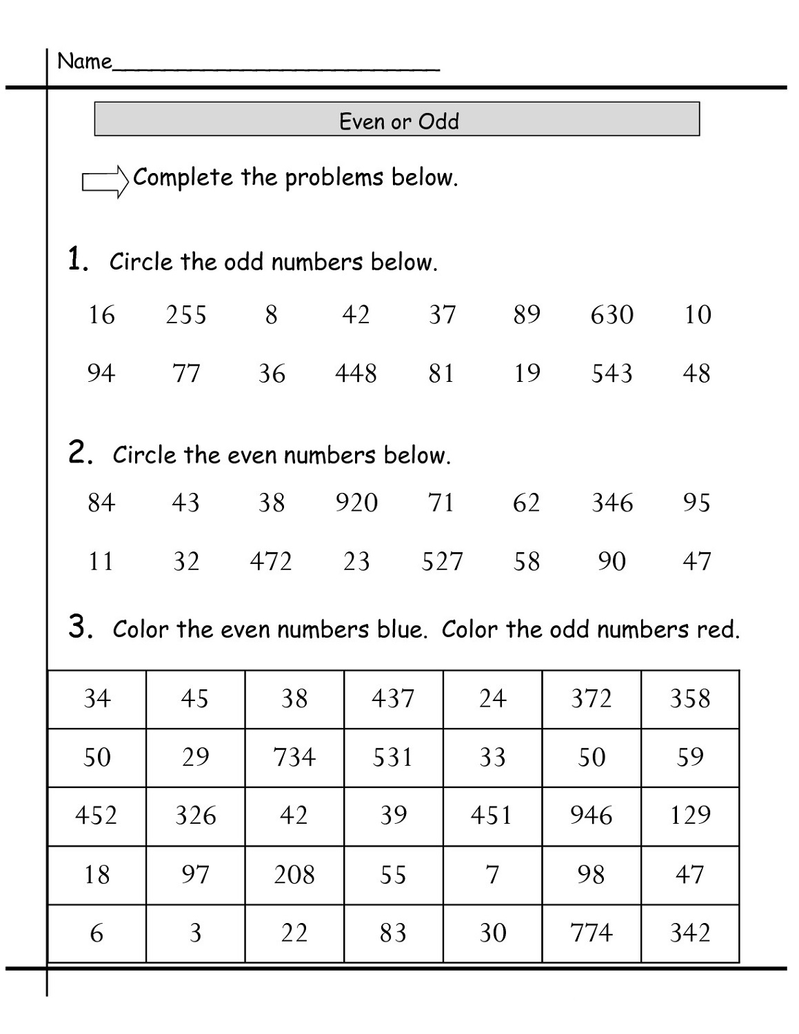 odd and even number worksheets practice