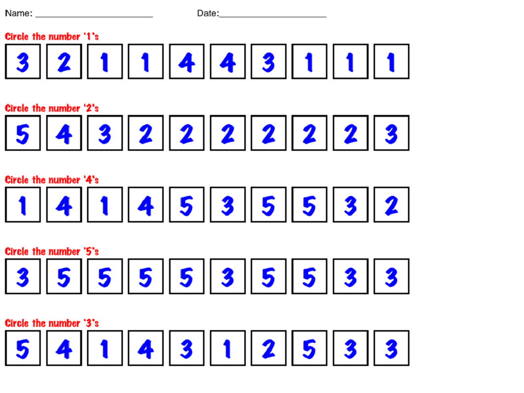 pre k worksheets numbers circle