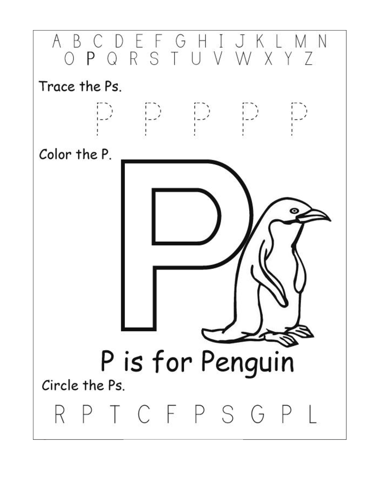 preschool alphabet worksheet penguin