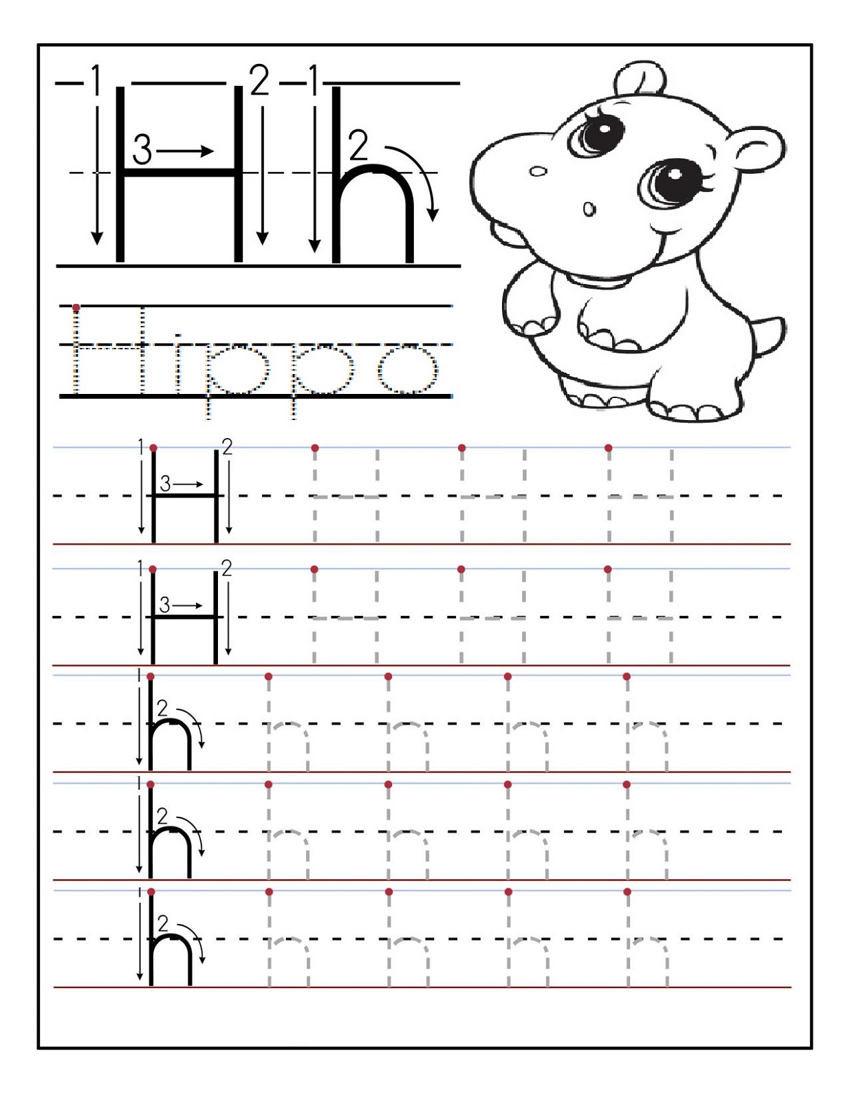 preschool alphabet worksheets hippo