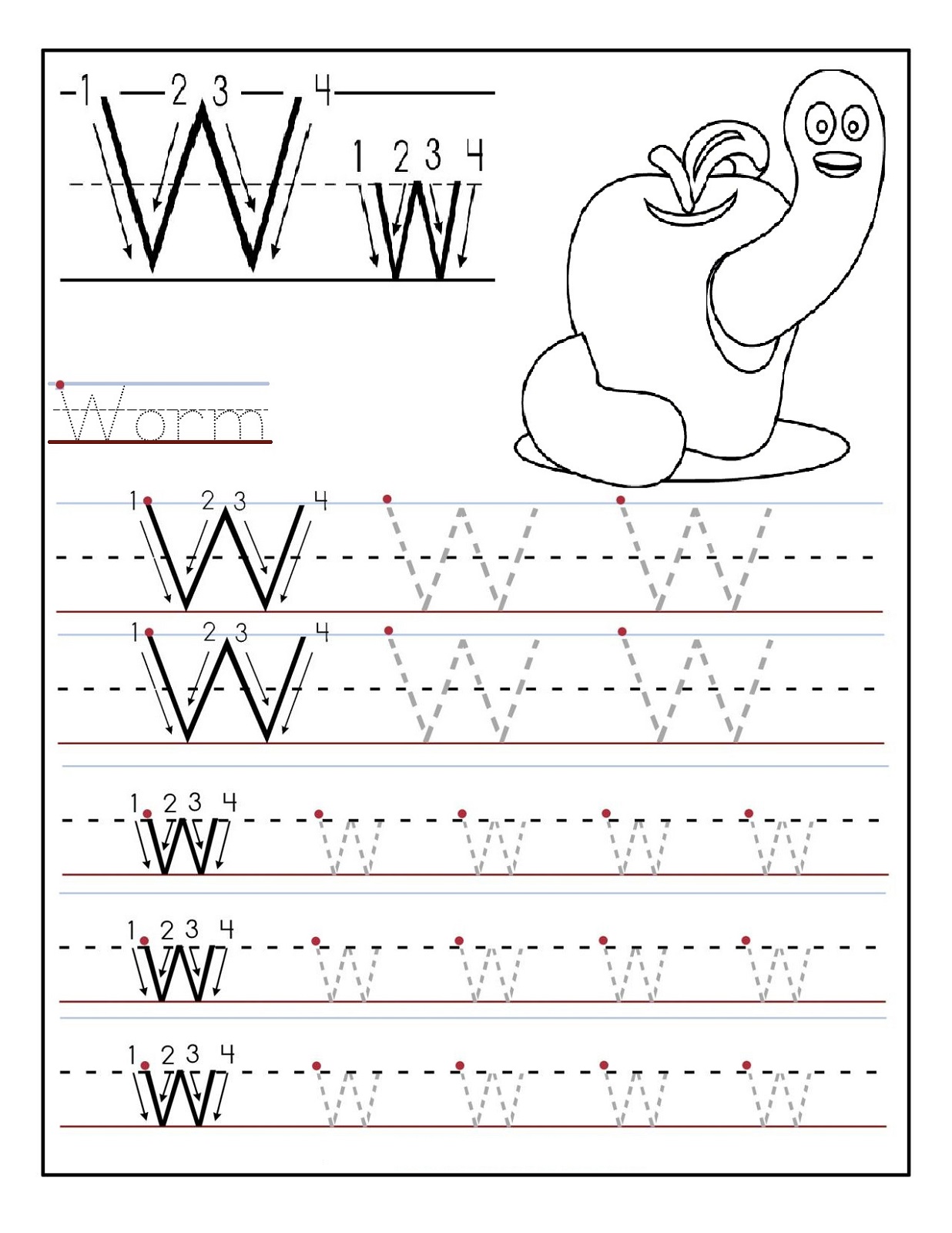 preschool alphabet worksheets worm