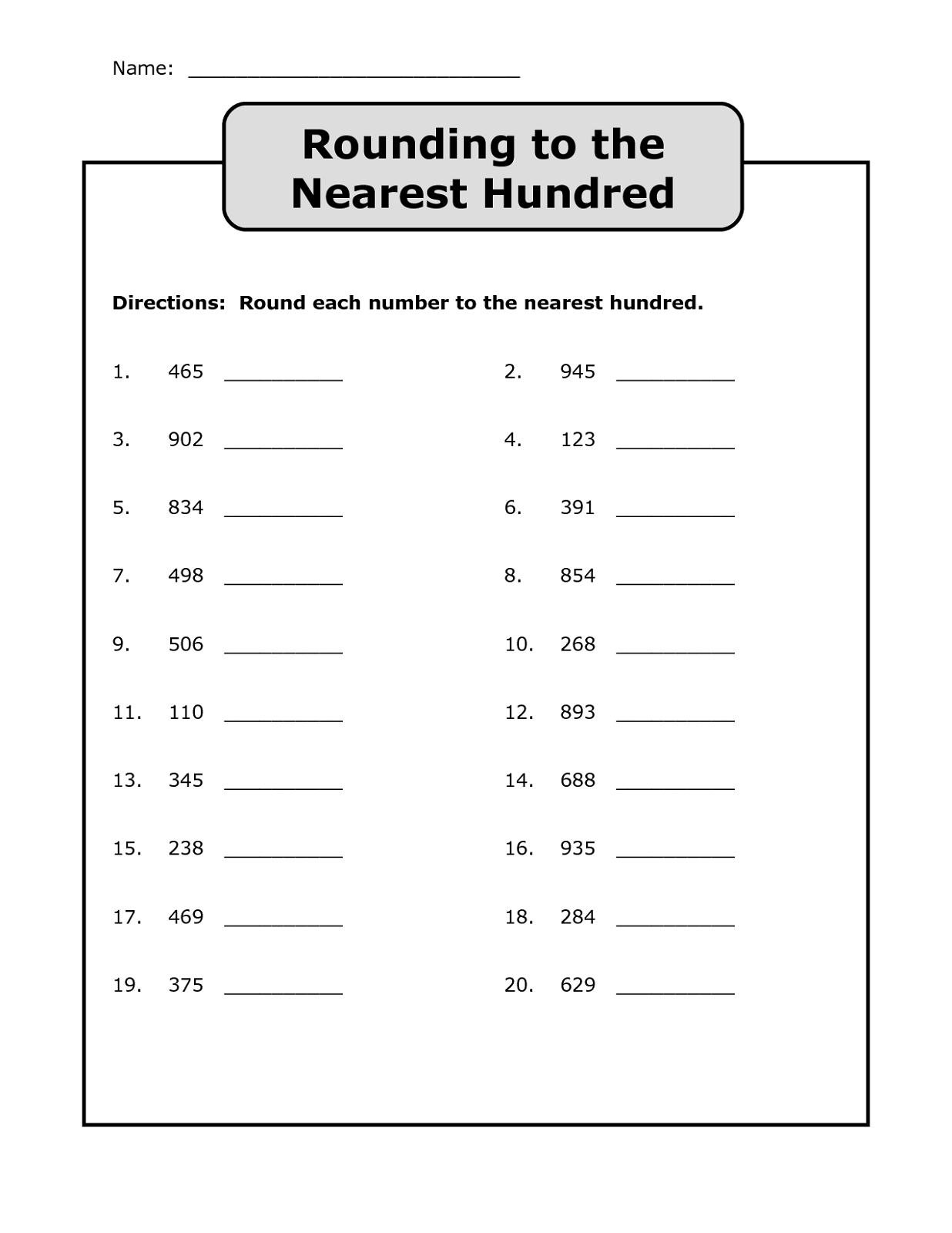 tenths and hundredths worksheet rounding nearest