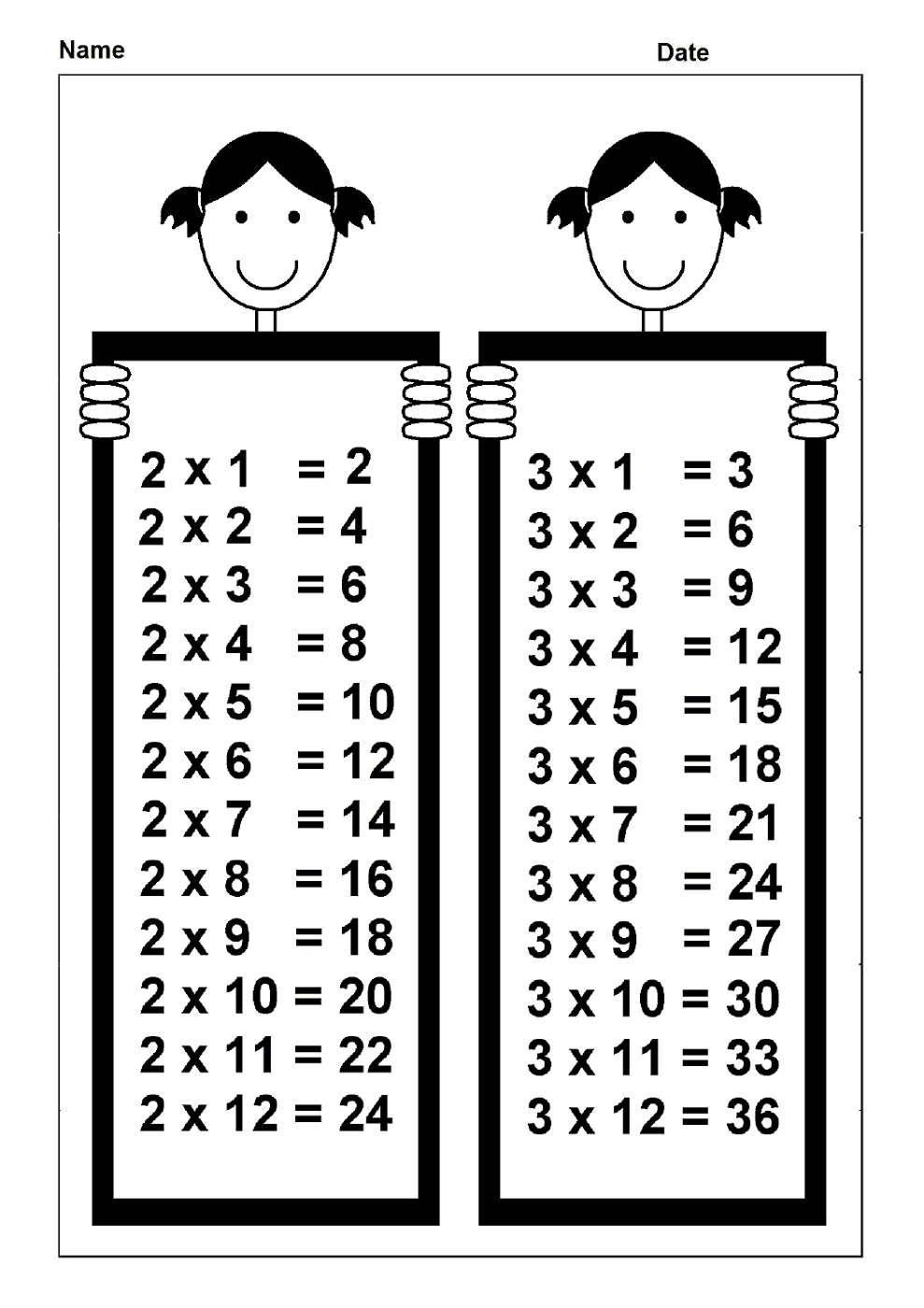 time table chart for math