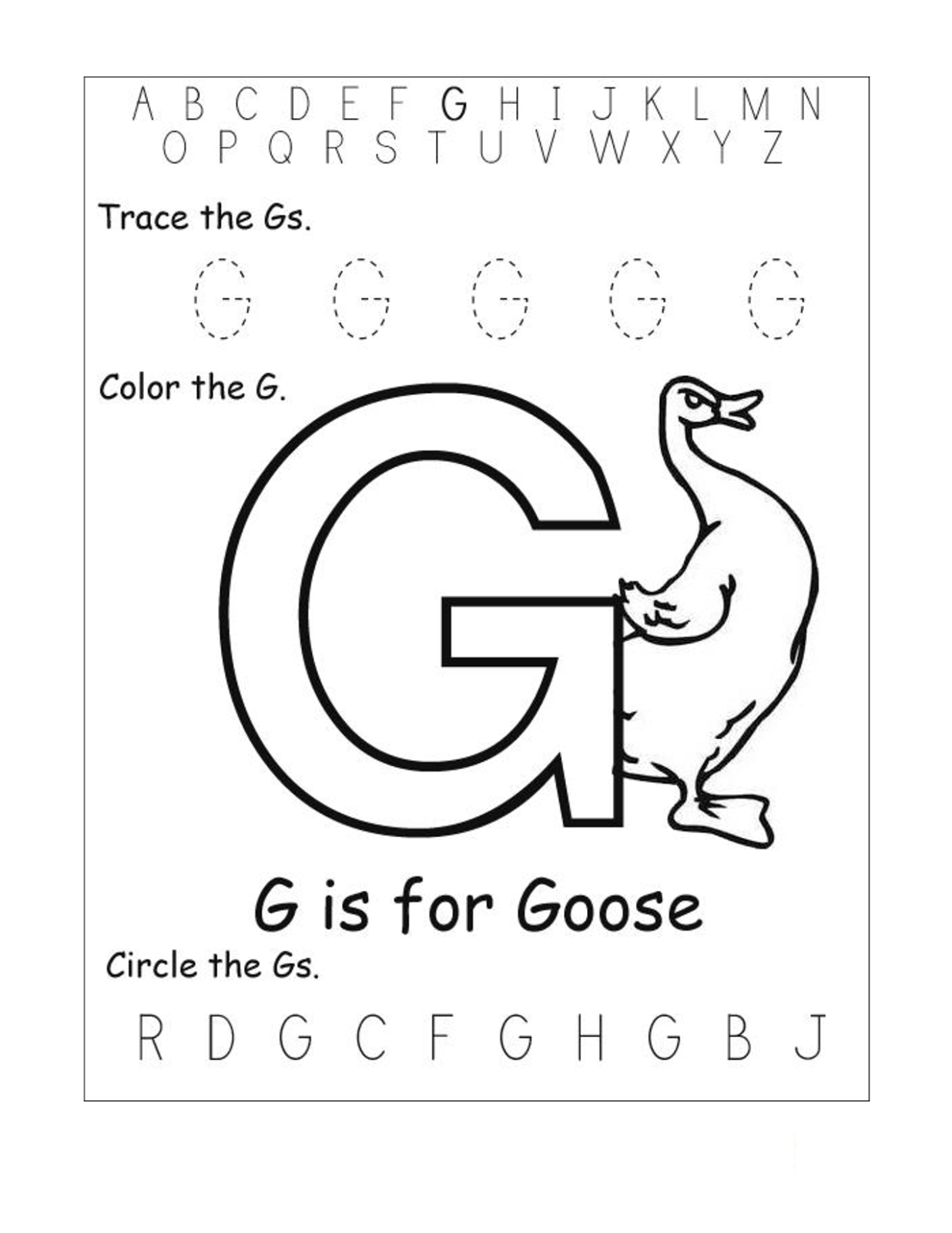 trace letter G goose