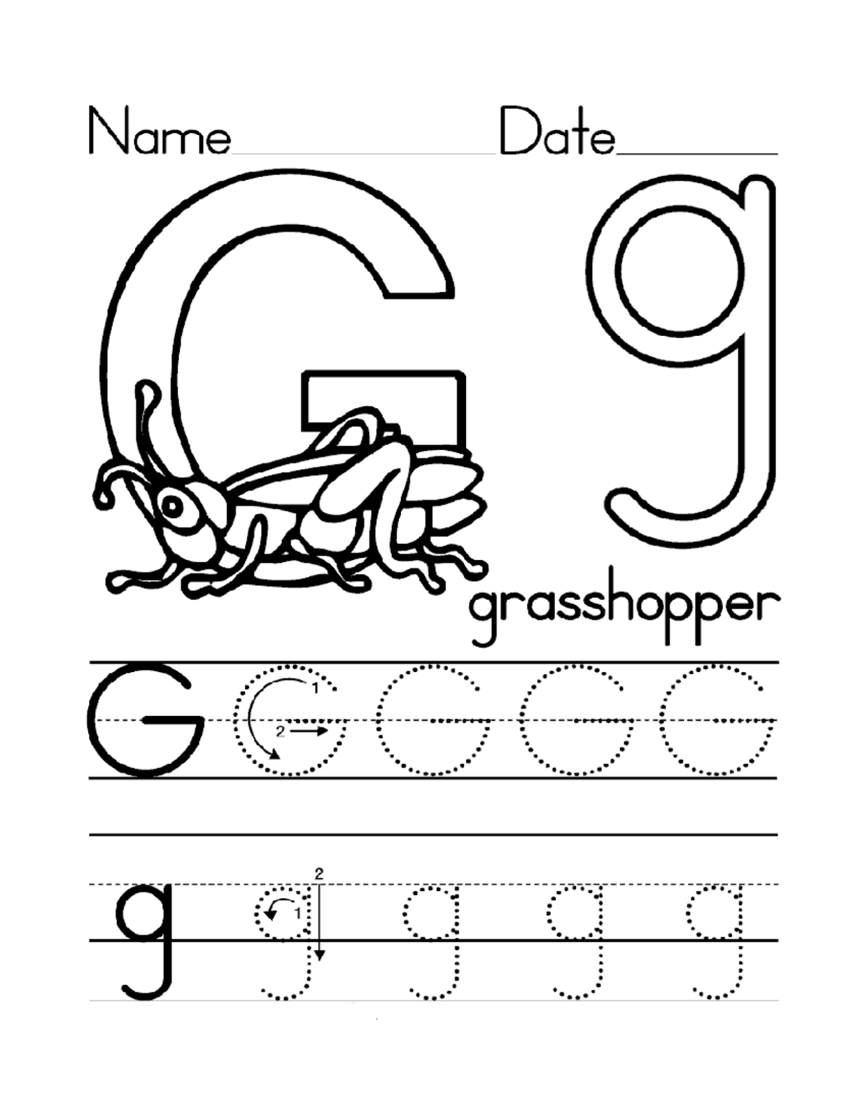 trace letter G grasshopper