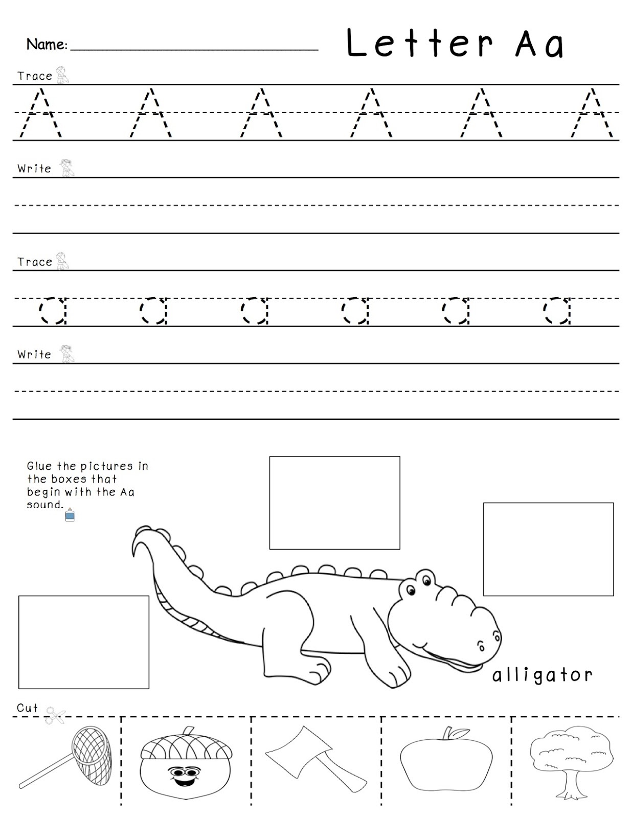 trace the letter a alligator