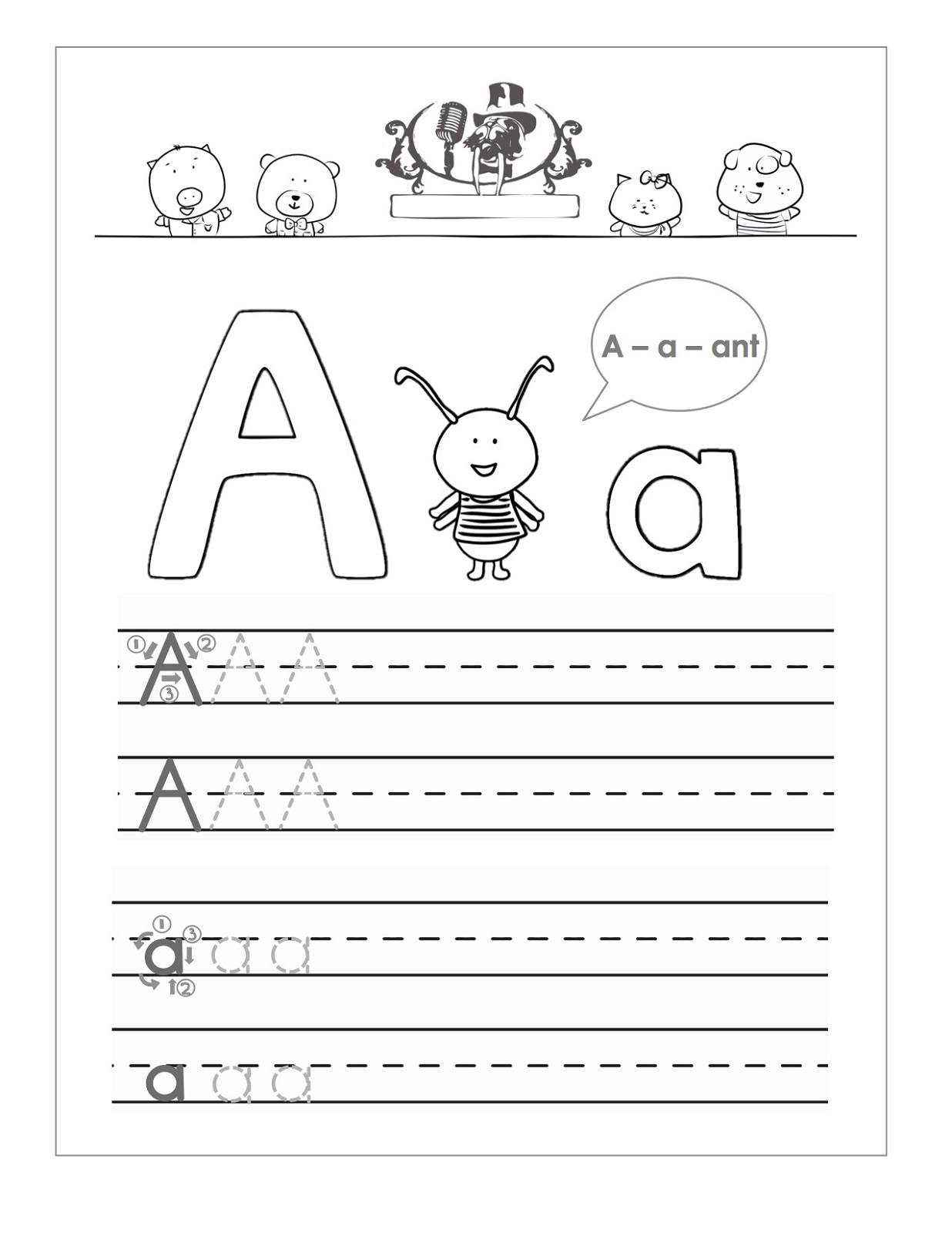 trace the letter a for kids
