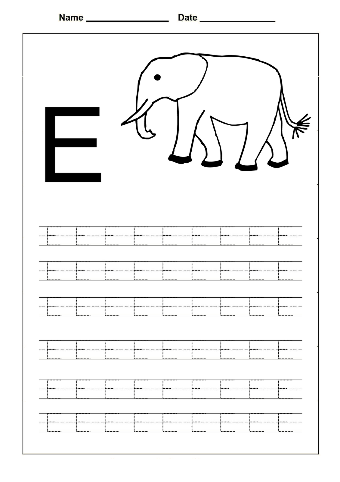 traceable letters worksheets elephant