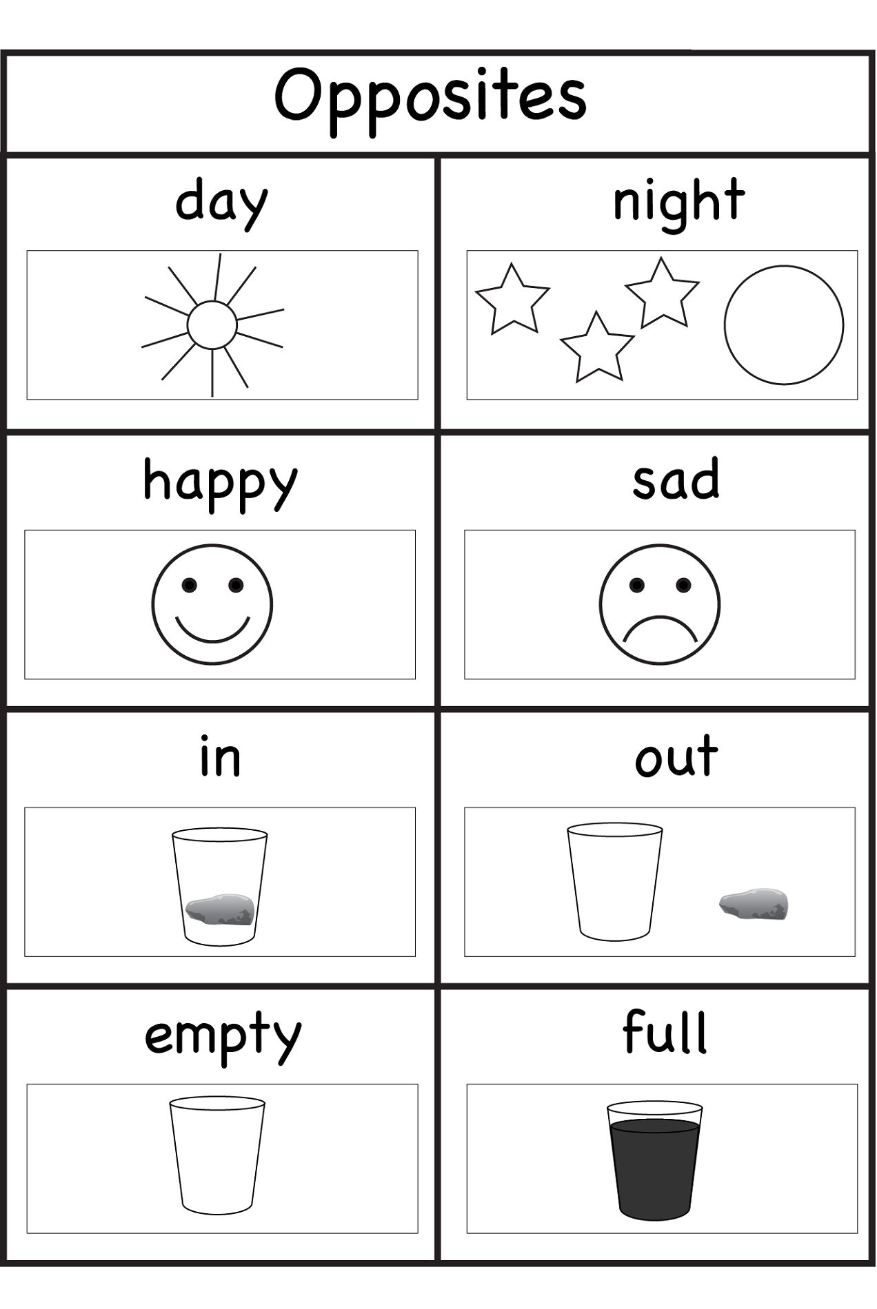 worksheets for 4 year olds opposites