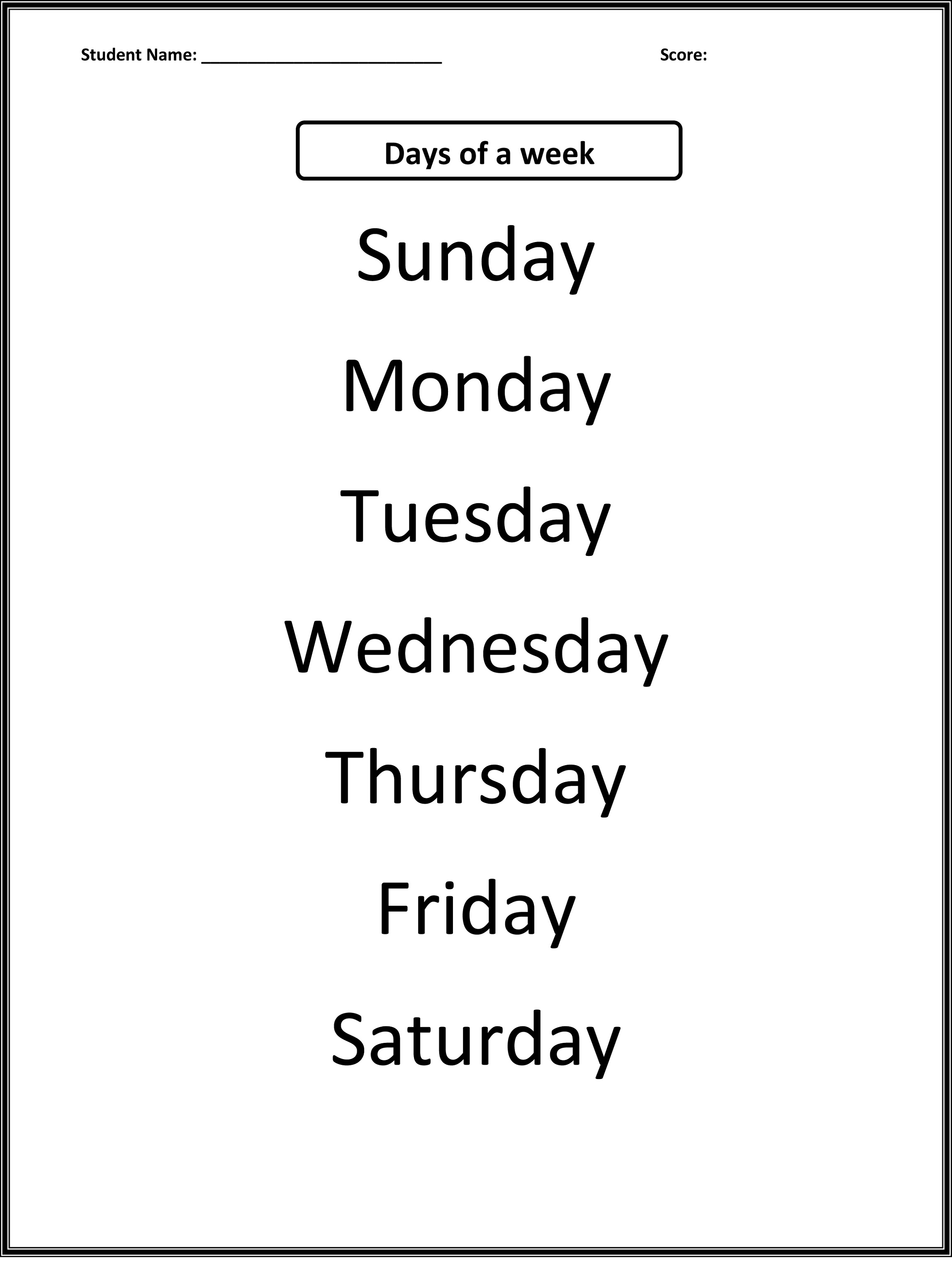 worksheets for days of the week printable
