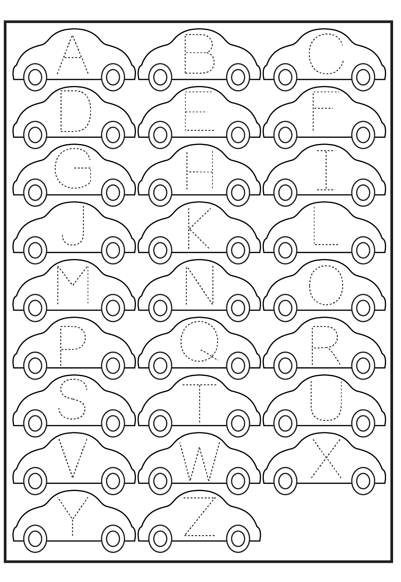 abc traceable worksheets cars
