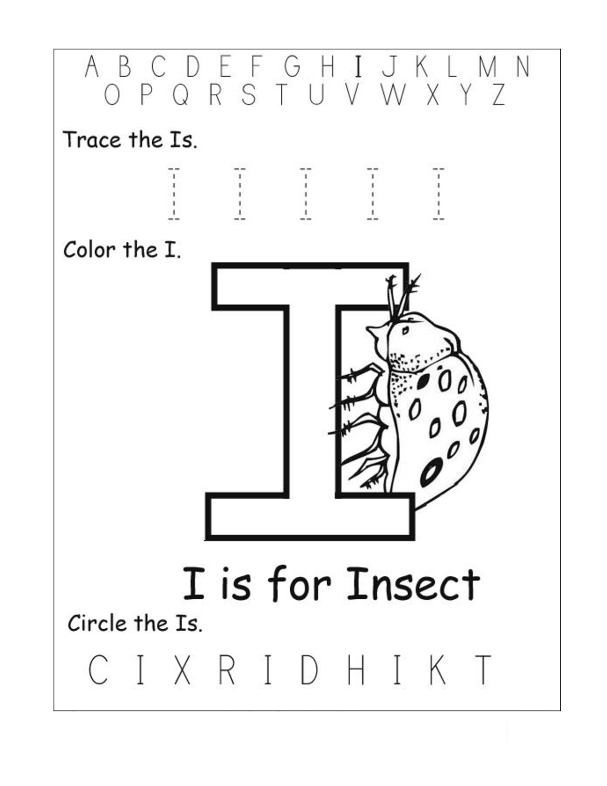 letter i worksheets insect