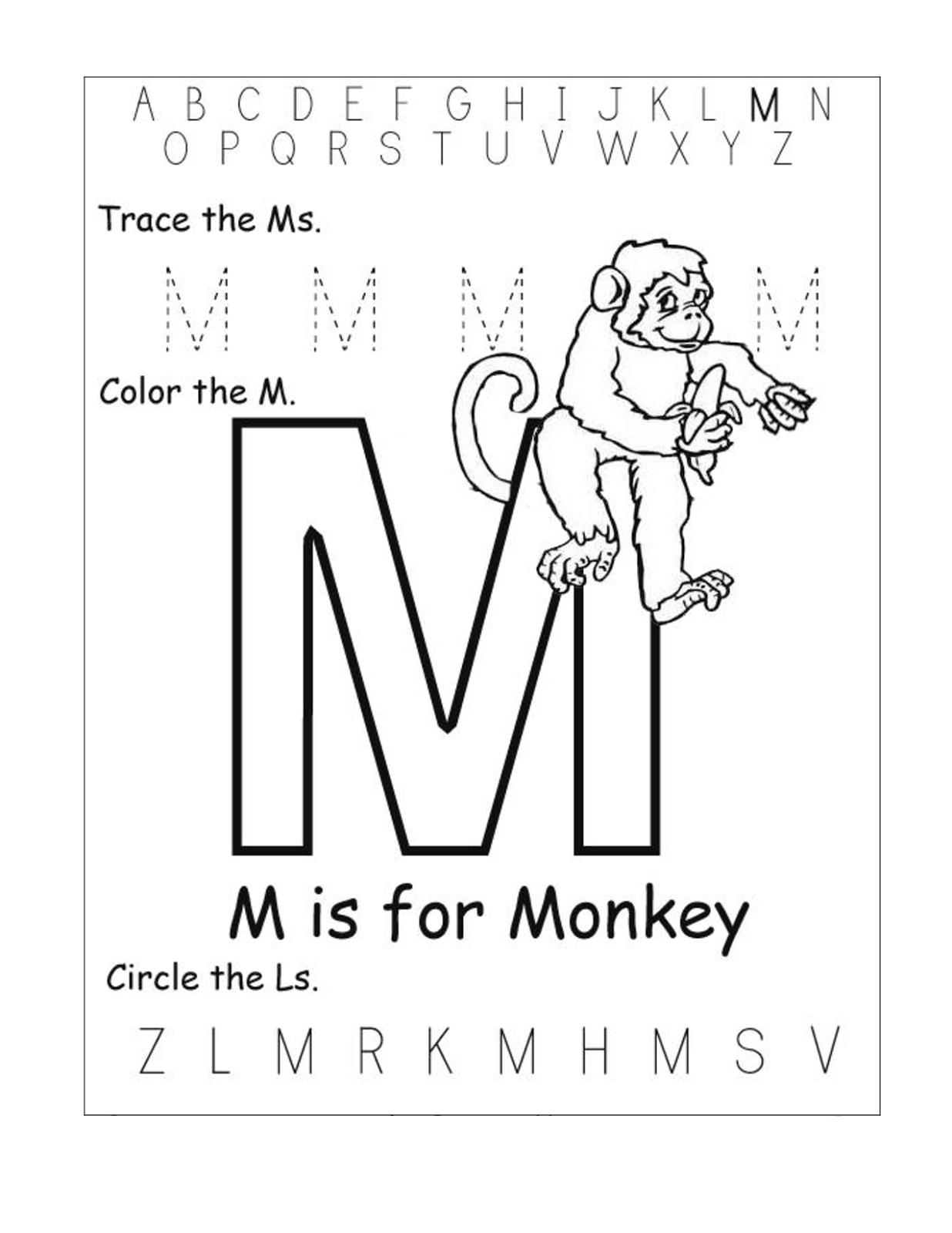letter m worksheets monkey