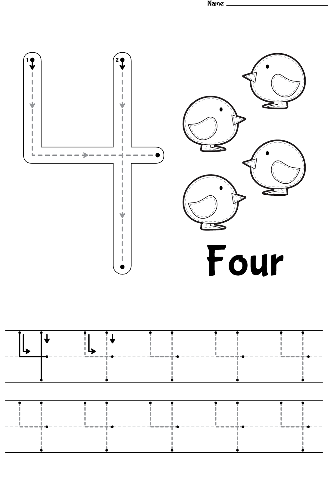 number 4 worksheet for kindergarten