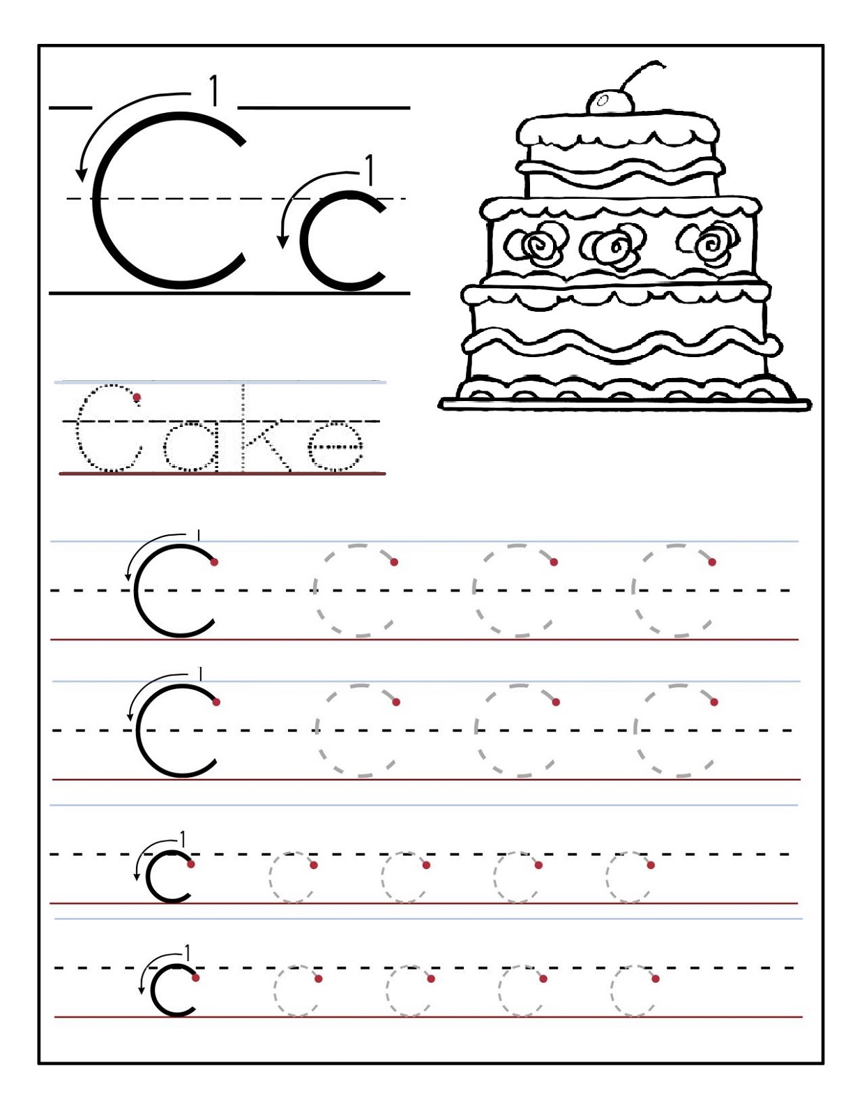trace letter c for cake