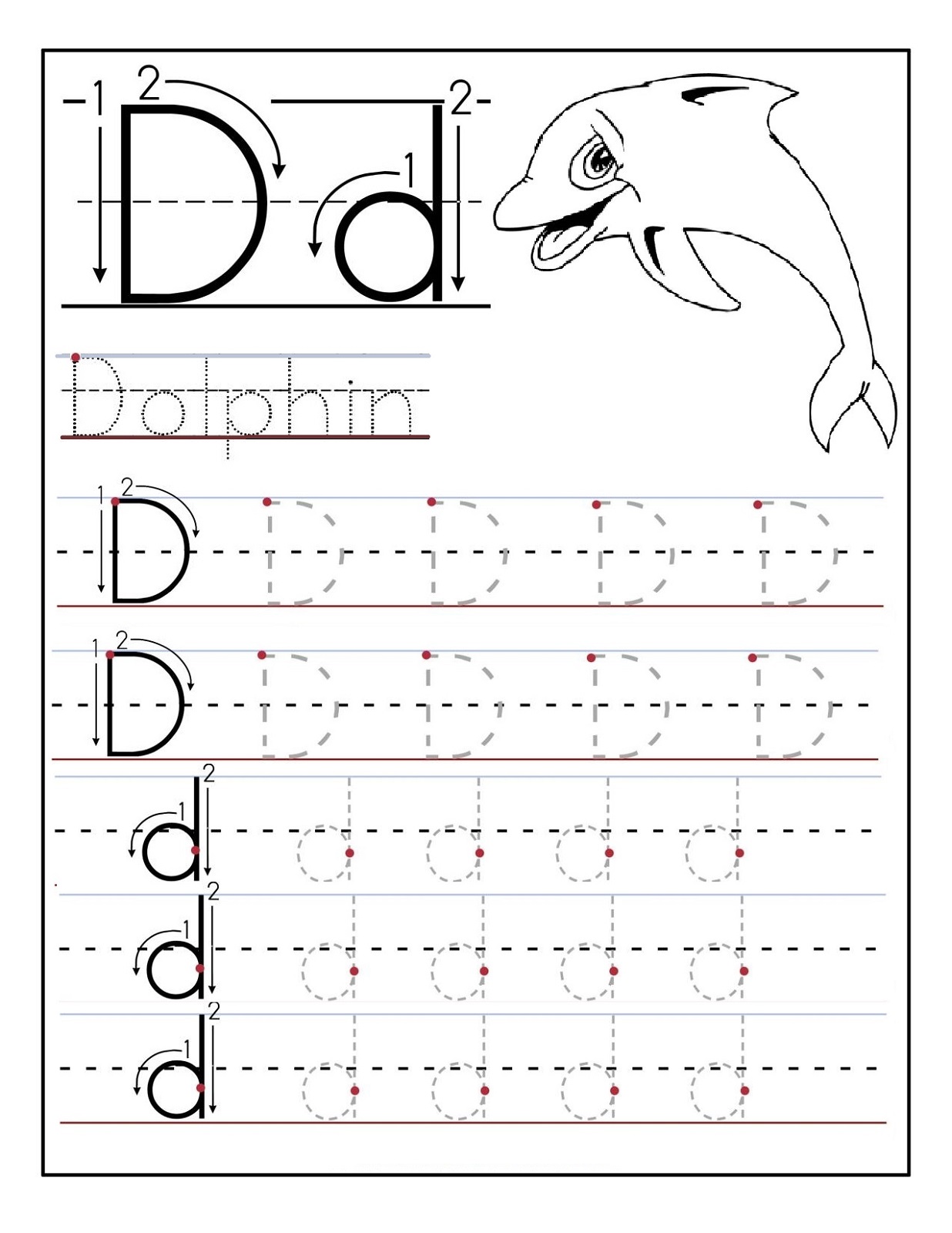 trace letter d dolphin