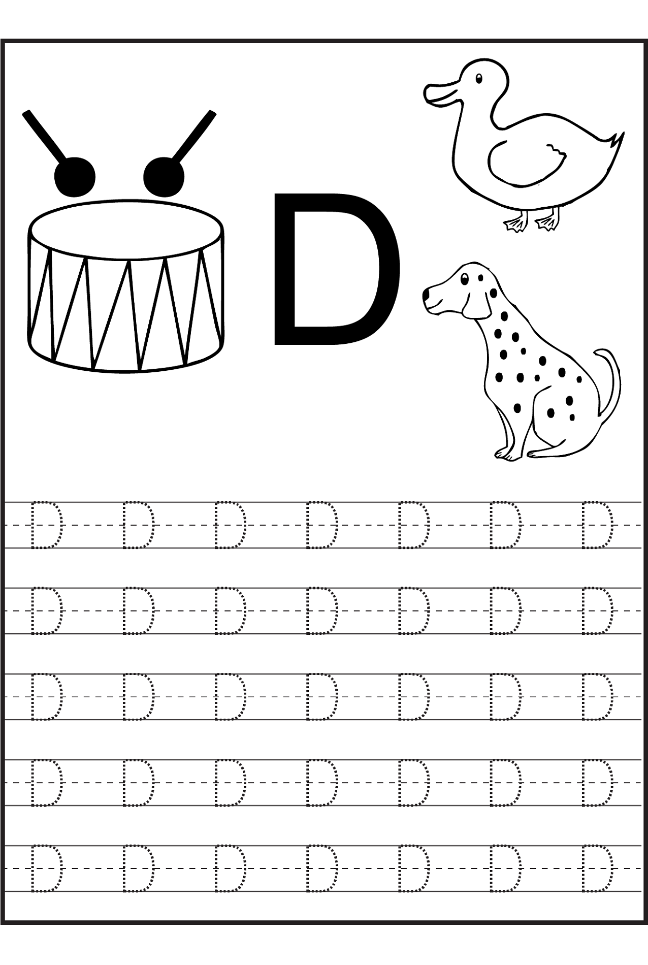 trace letter d for kindergarten