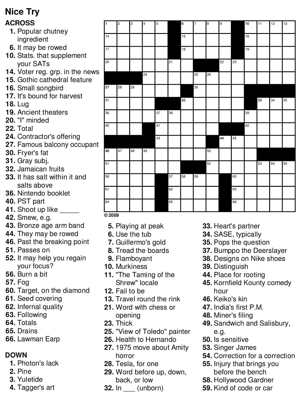 Easy Crossword Puzzles Printable Free