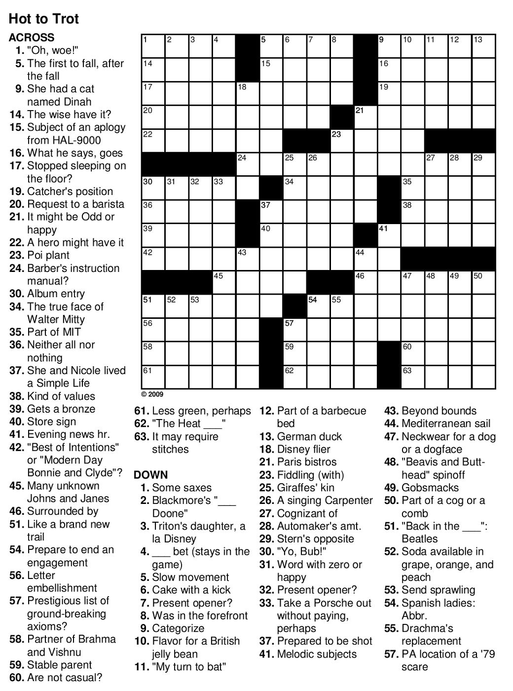 Free Printable Crossword Puzzles For Seniors