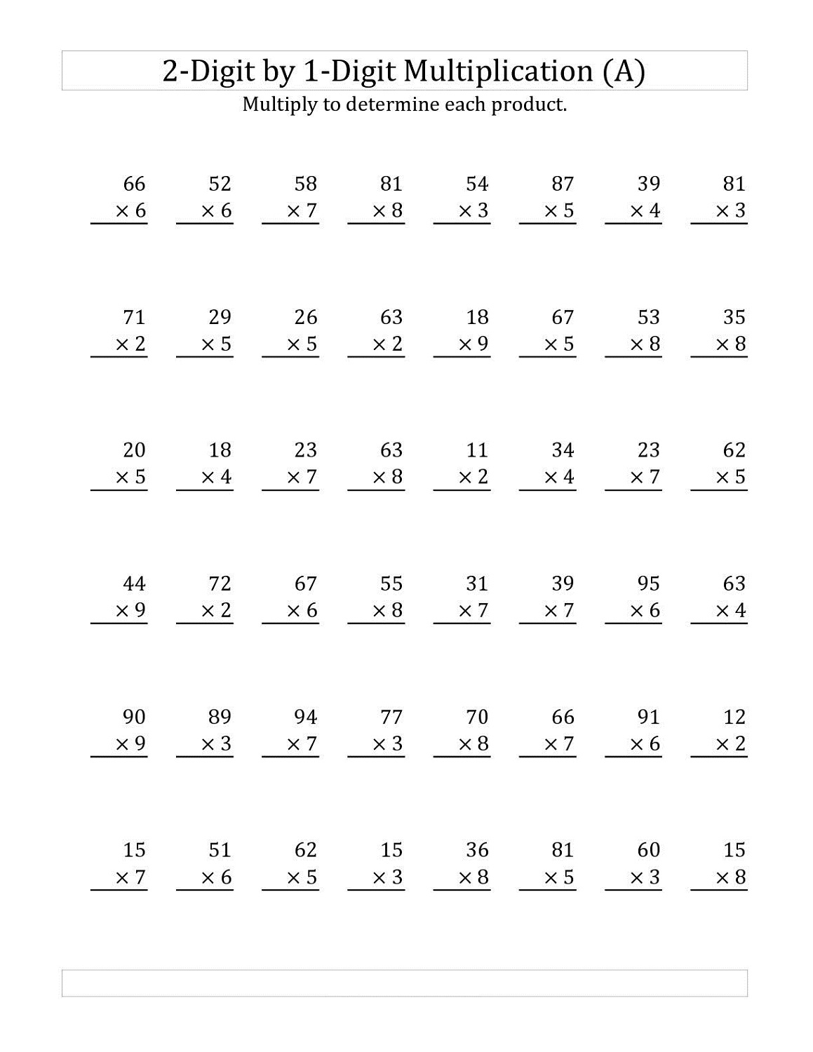 Two Digit Number Multiplication Worksheets