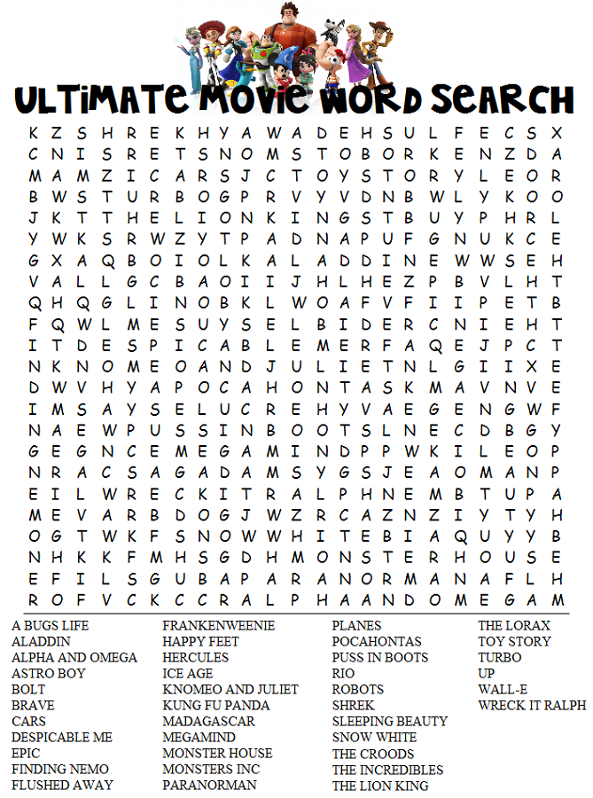 Disney Word Search Puzzles | Activity Shelter