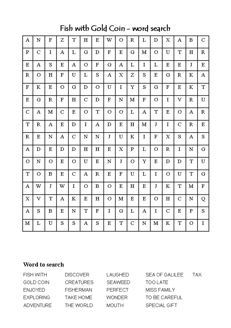 fish word search gold coin