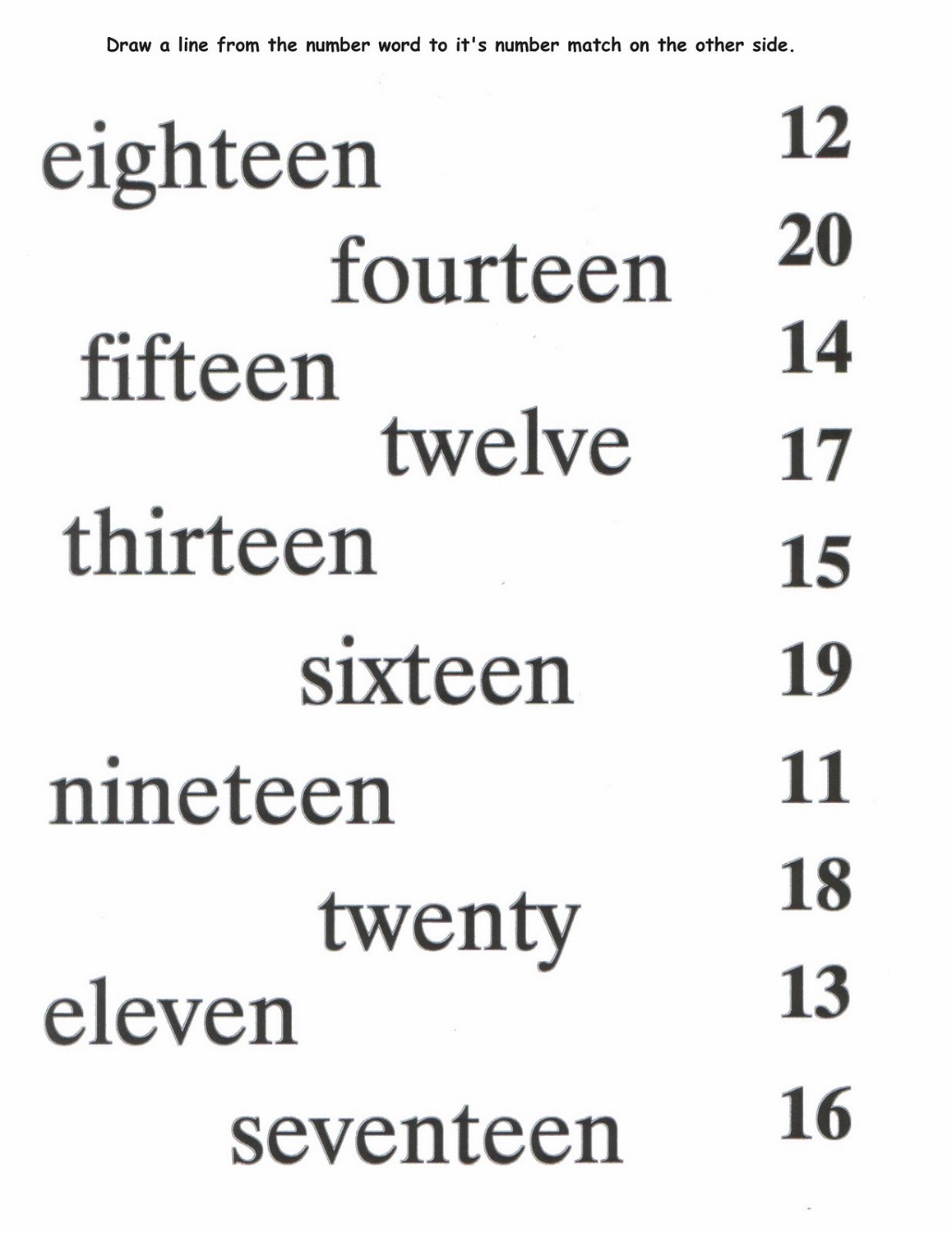 number-names-worksheet-matching