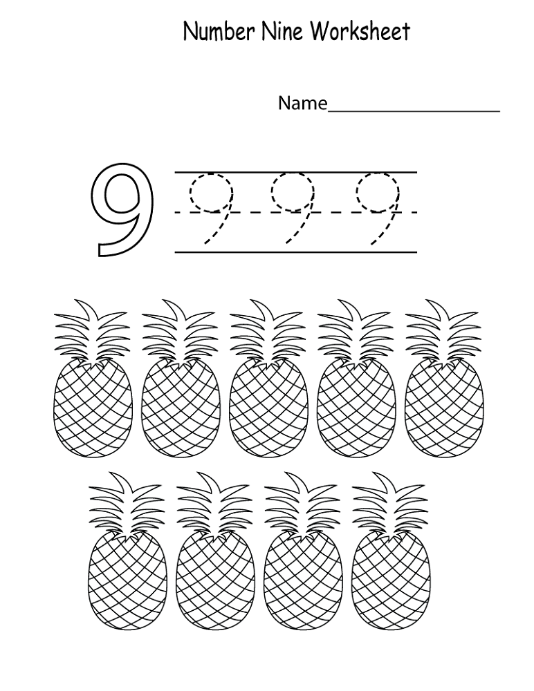 number-9-worksheet-pineapple
