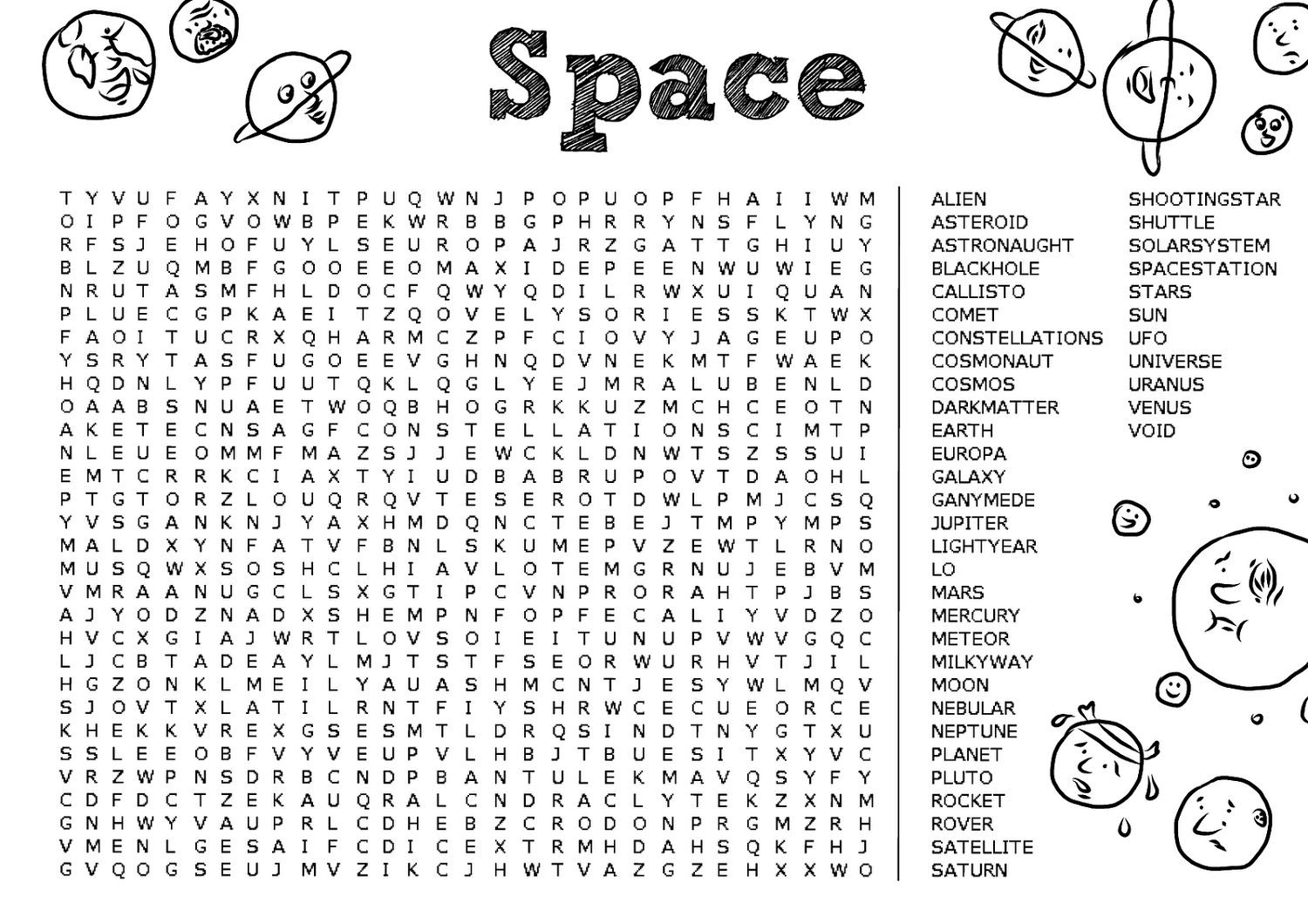 Space Word Search Printable Activity Shelter Space Word Search Printable Activity Shelter