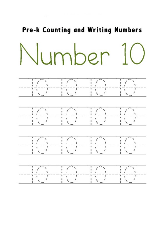 number 10 worksheets for kindergarten