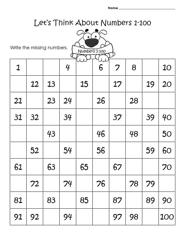 number worksheets 1-100 kindergarten
