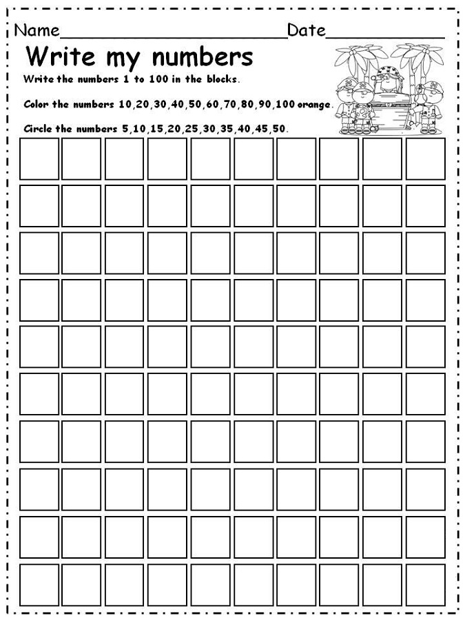 Writing Numbers 1 To 100 Worksheets
