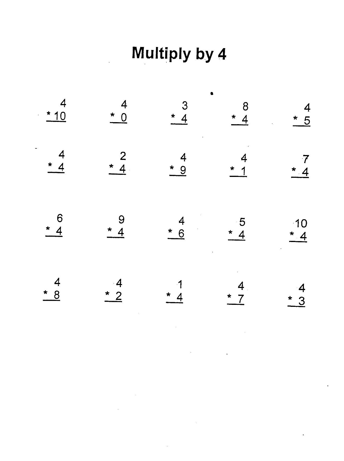 4 times table worksheet simple