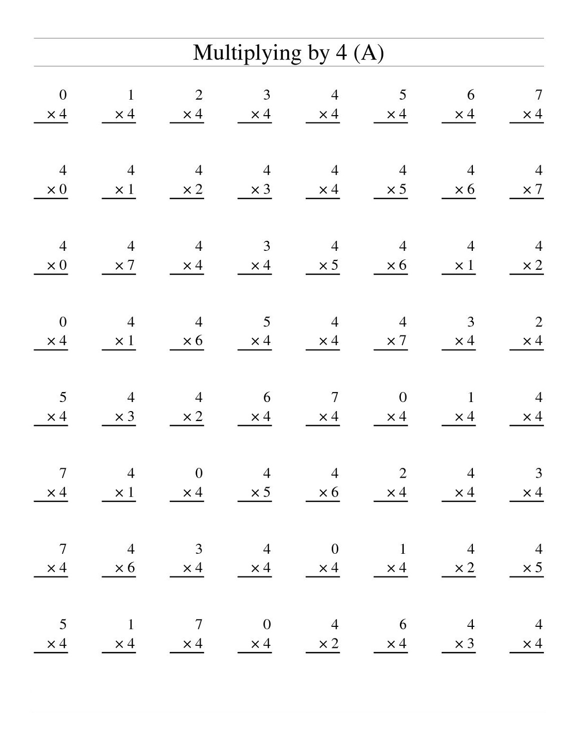 4 times table worksheet to print