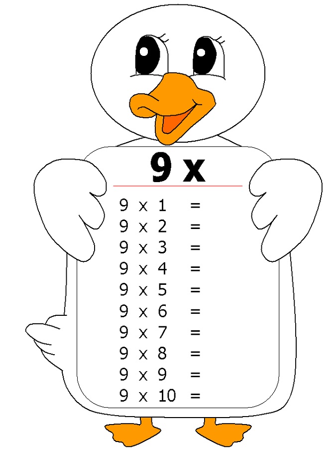 9 times table worksheets duck