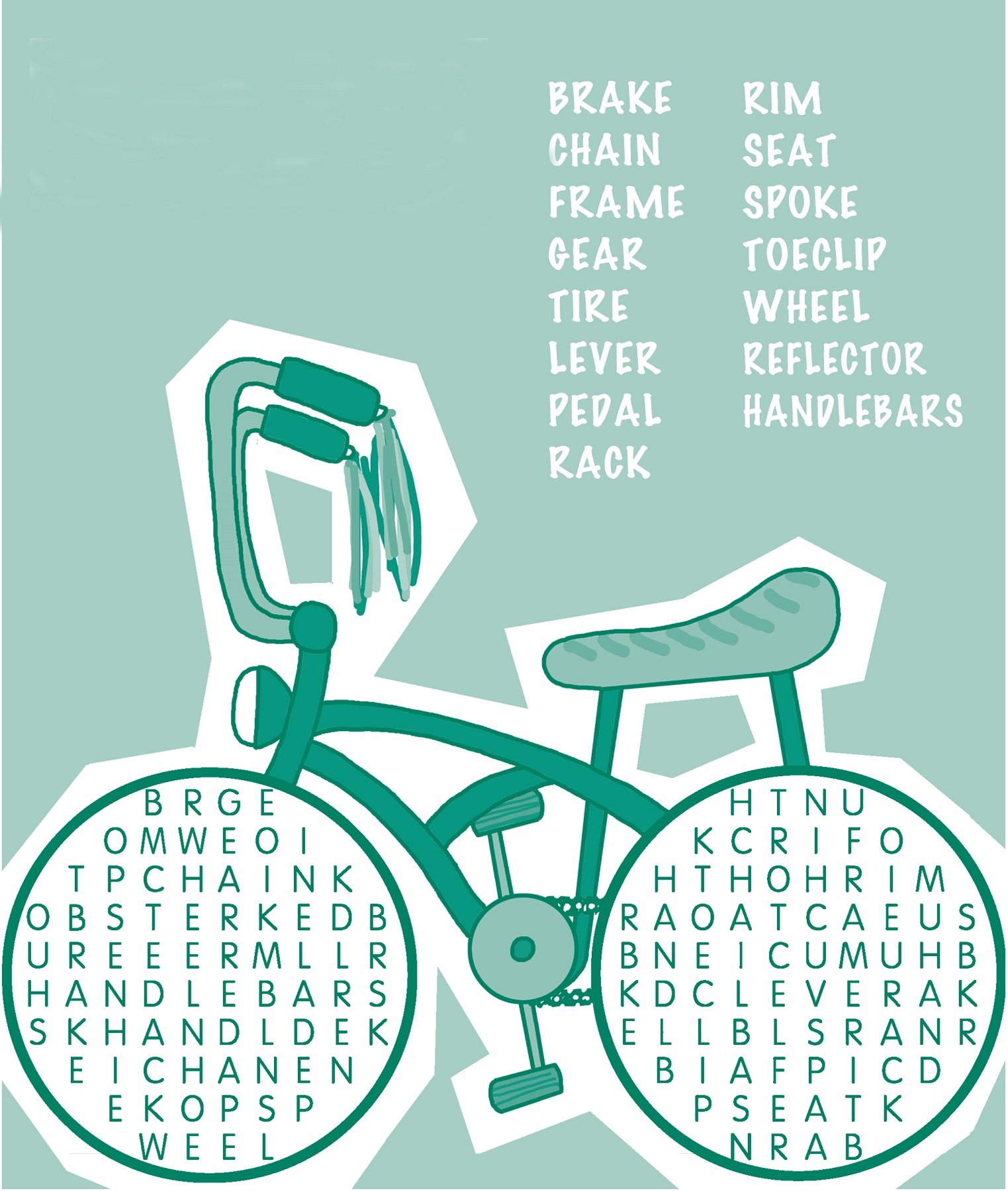 children word search bicycle