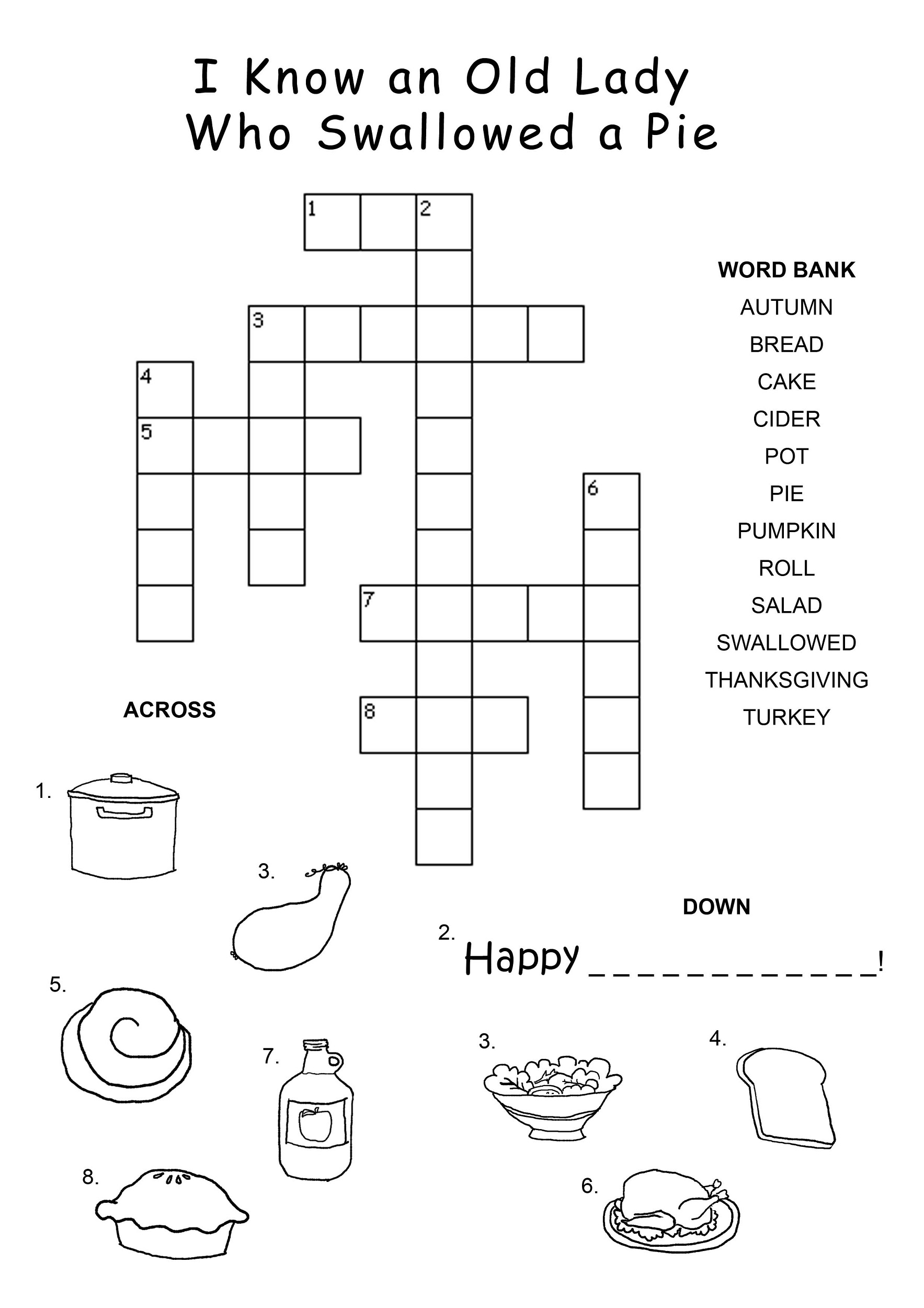 childrens crossword puzzles food