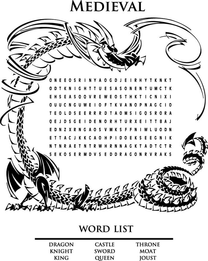 medieval word search dragon