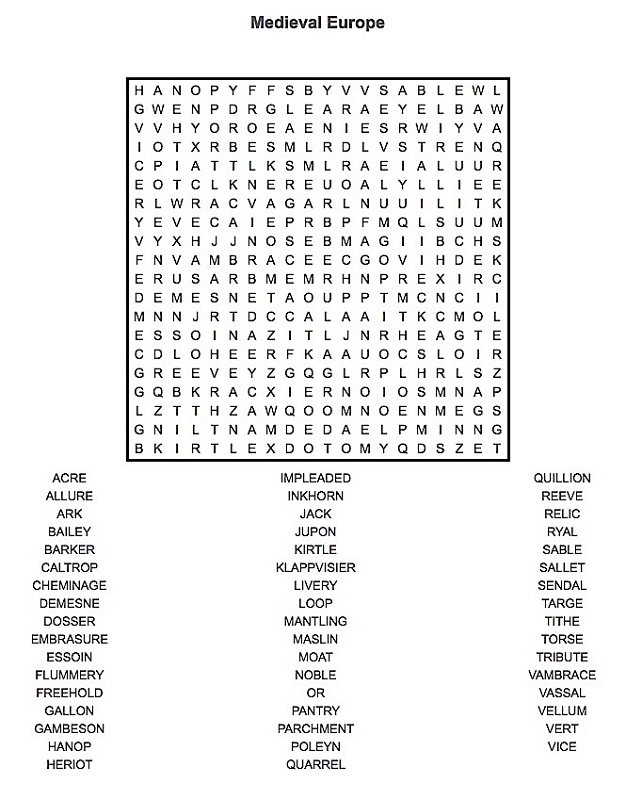 medieval word search hard
