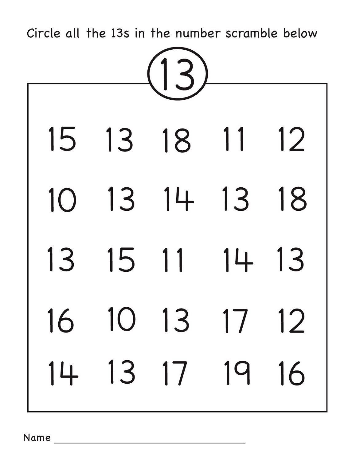 number 13 worksheet circle