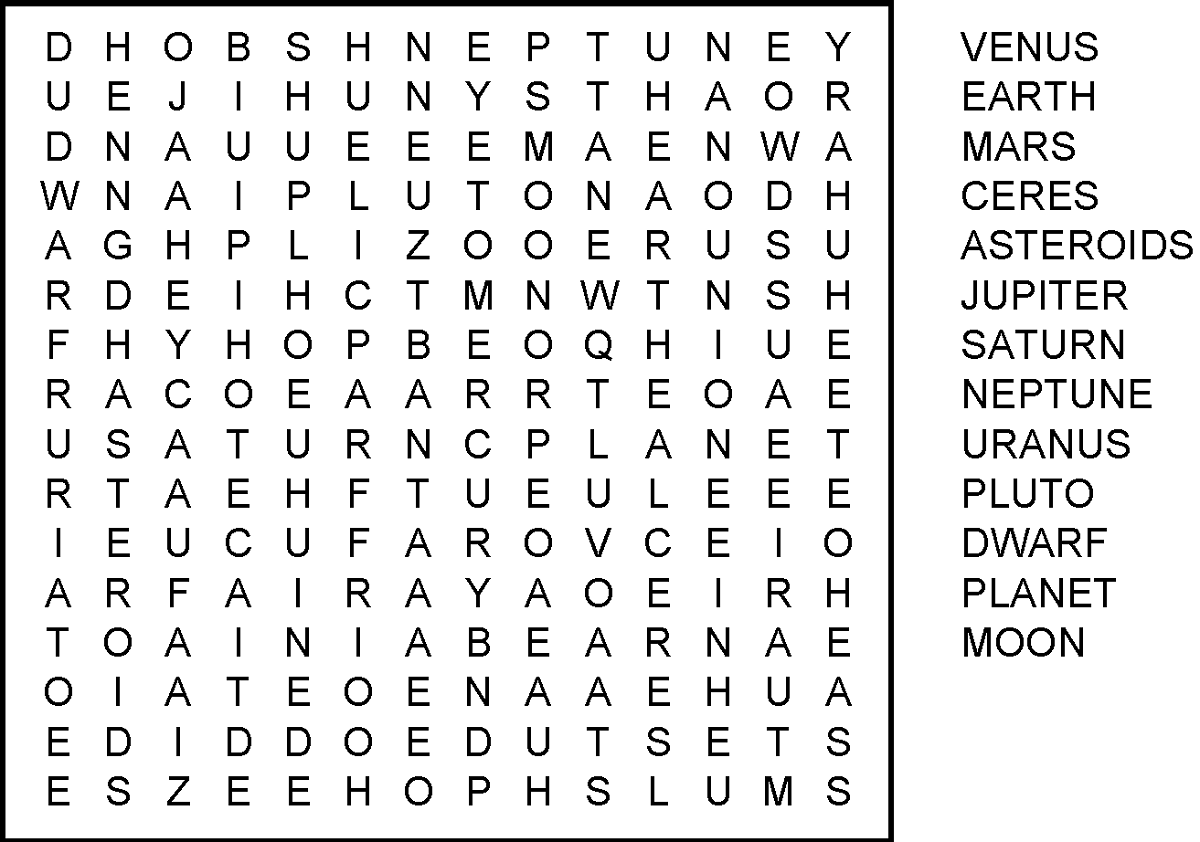 solar system wordsearch easy