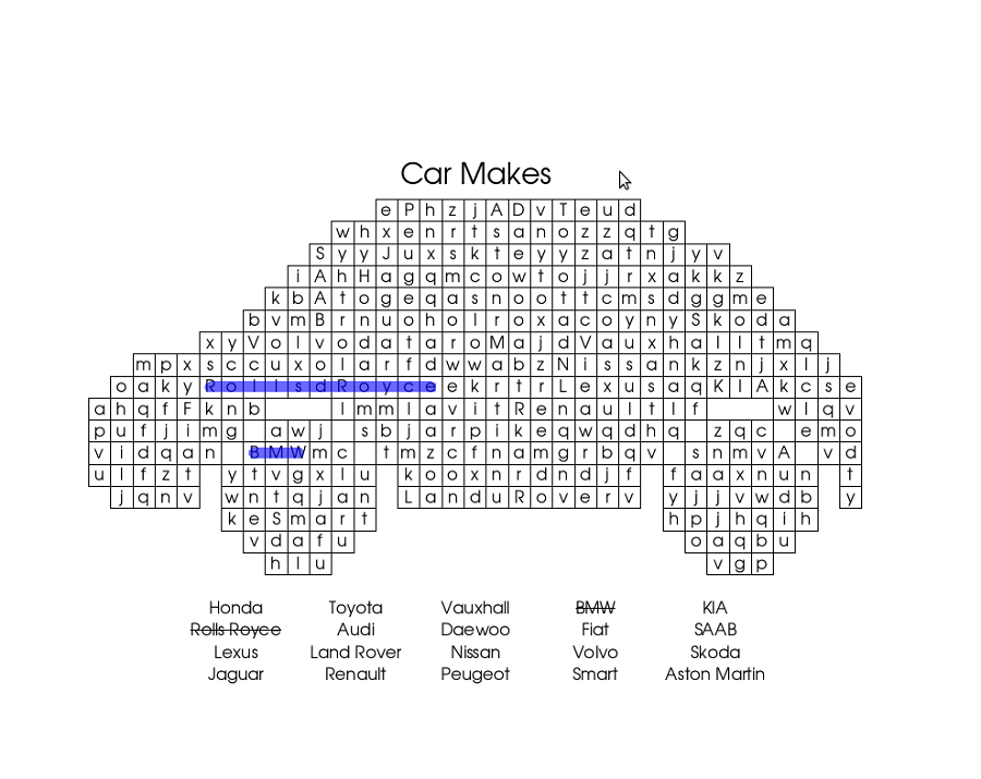 car word search printable