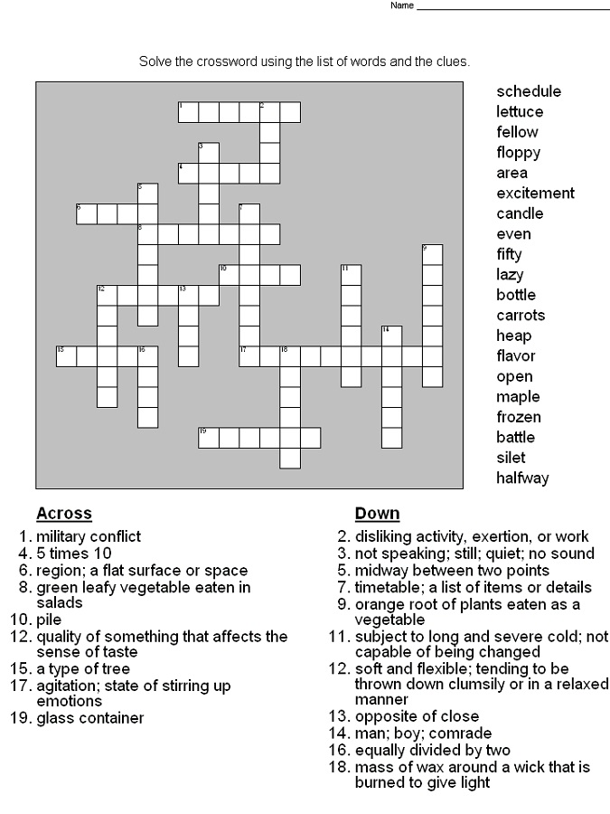 crossword puzzles for 5th graders free